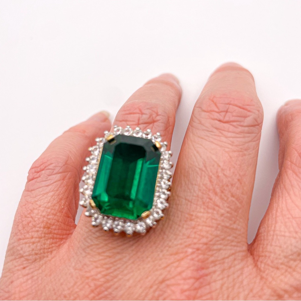 Joseph Esposito 14K Gold Plated Green Emerald Cut Ring. Size 5.75.